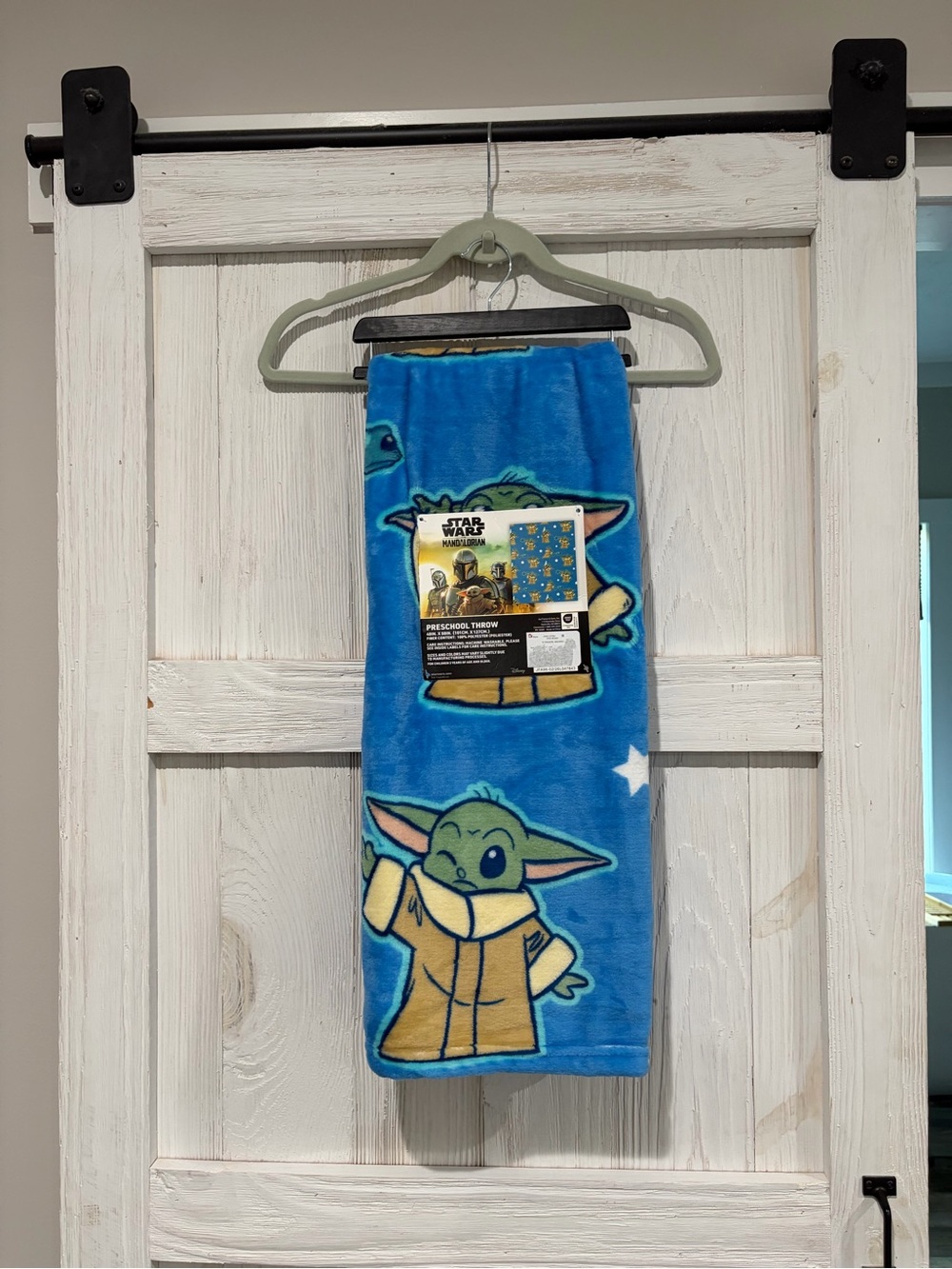 Disney Grogu Plush Throw Blanket in Bright Blue with Green Character